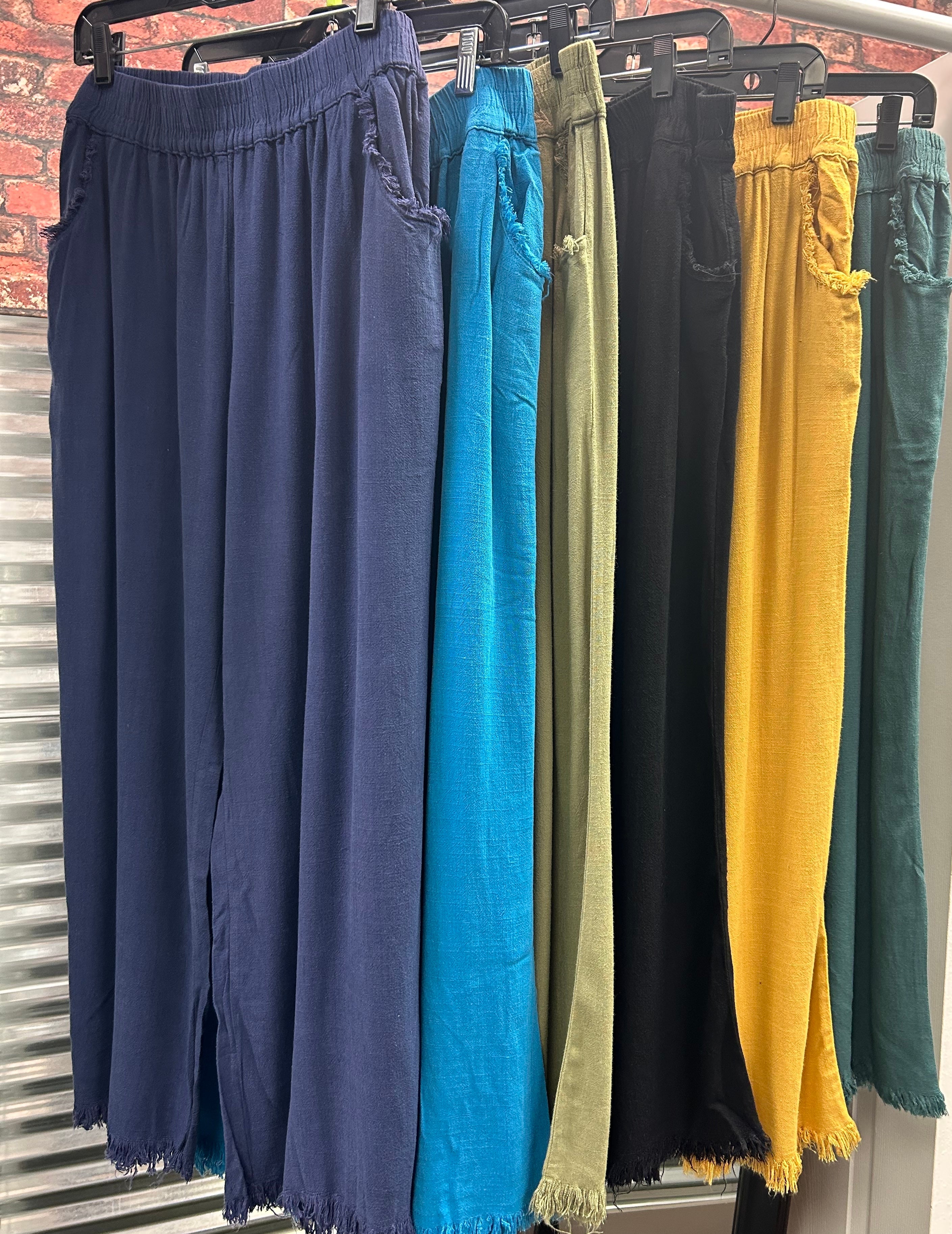 Linen Elastic Waist Wide Leg Pant