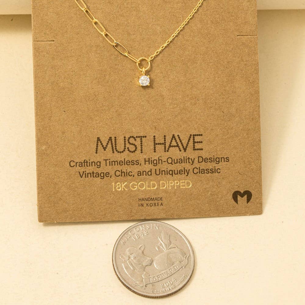 Chain Link Rhinestone Stud Charm Necklace: G