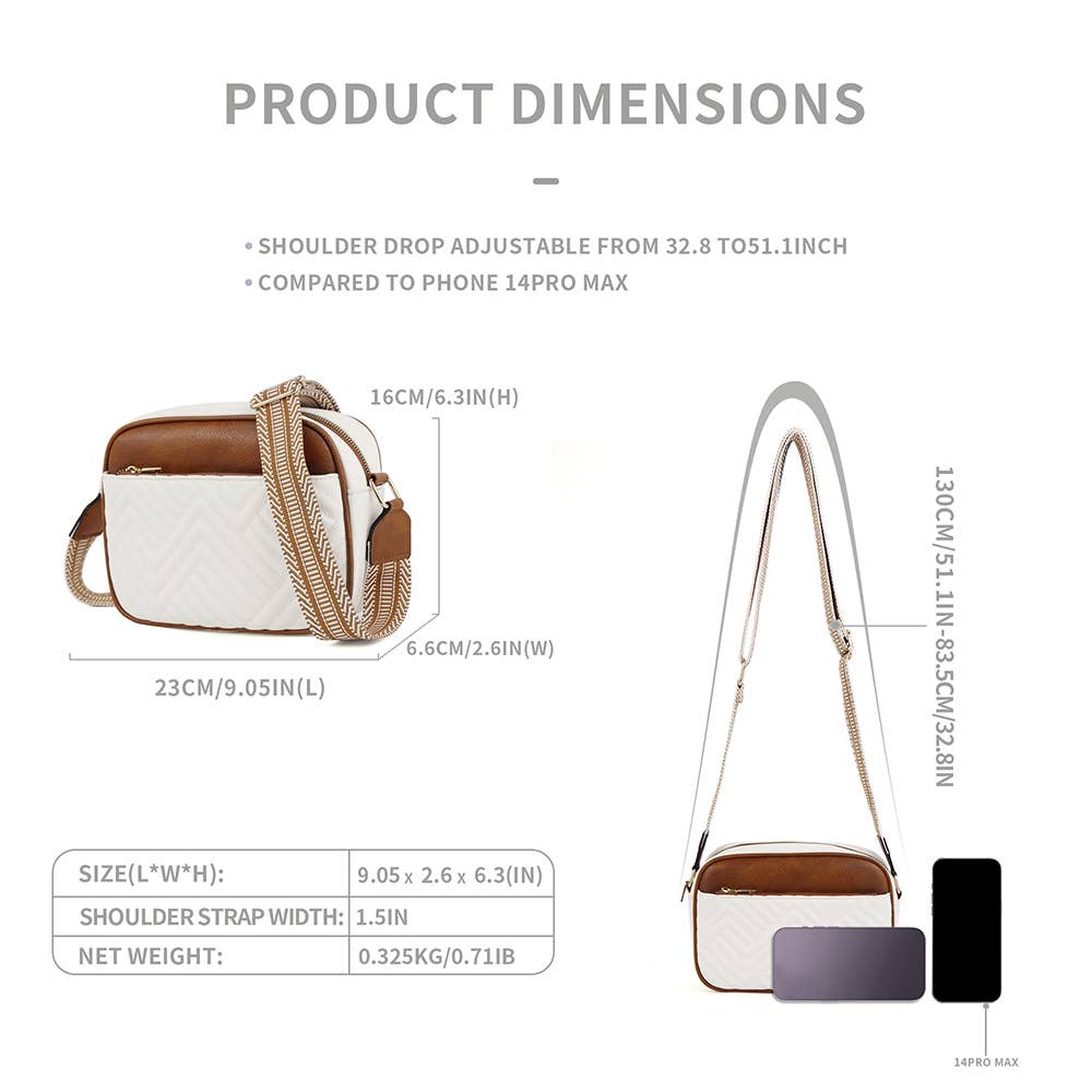 Embroidered Grid Color Blocked Retro Shoulder Bag: Brown