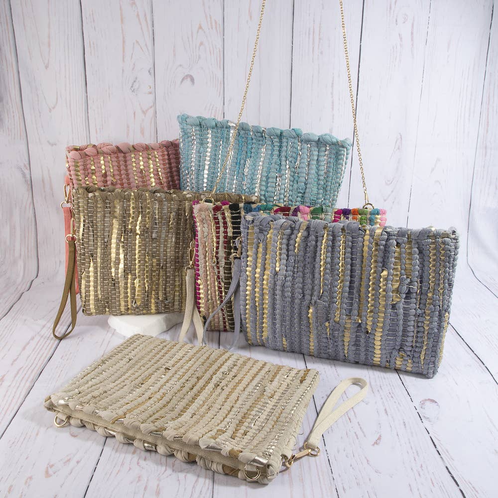 Woven Metallic Stripe Wristlet Clutch Bag: BR