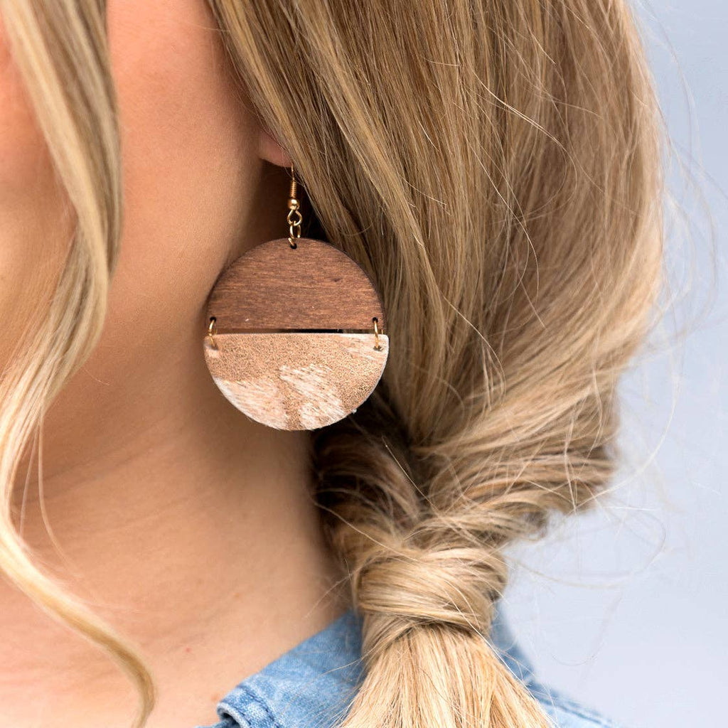 Everyday Leather & Wood Earrings: Gold Dot