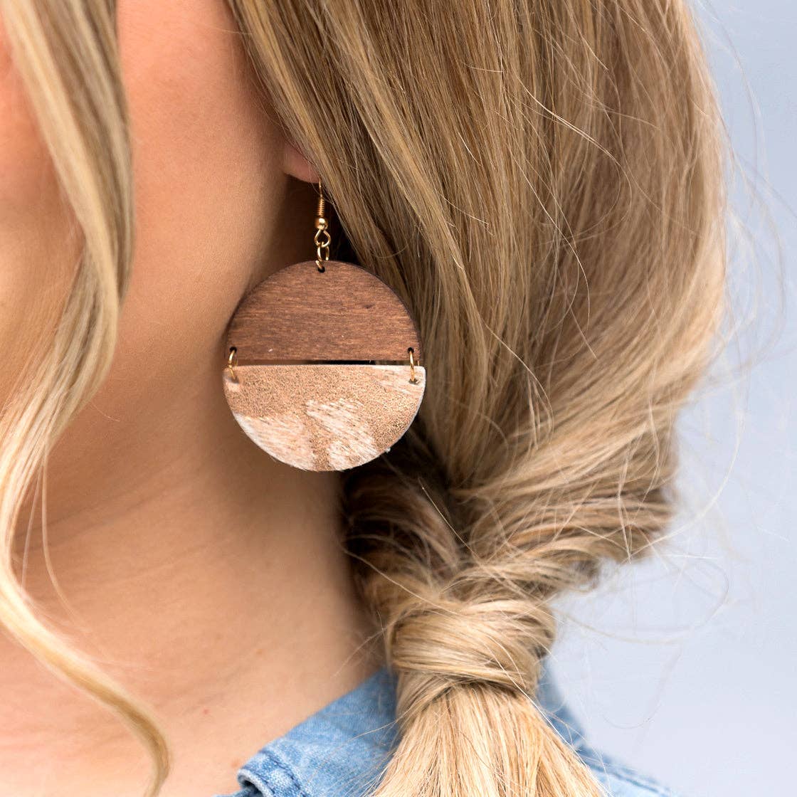 Everyday Leather & Wood Earrings: Gold Dot