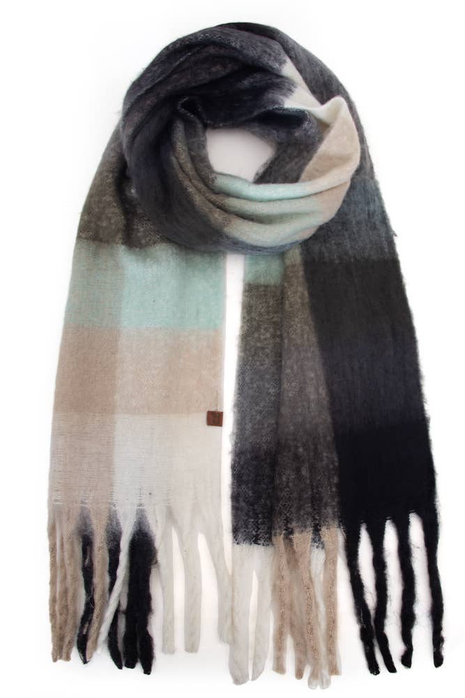 C.C Multi Color Block Plaid Check Pattern Woven Winter Scarf: 23