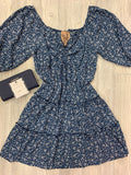 Blue Tiered Floral Dress