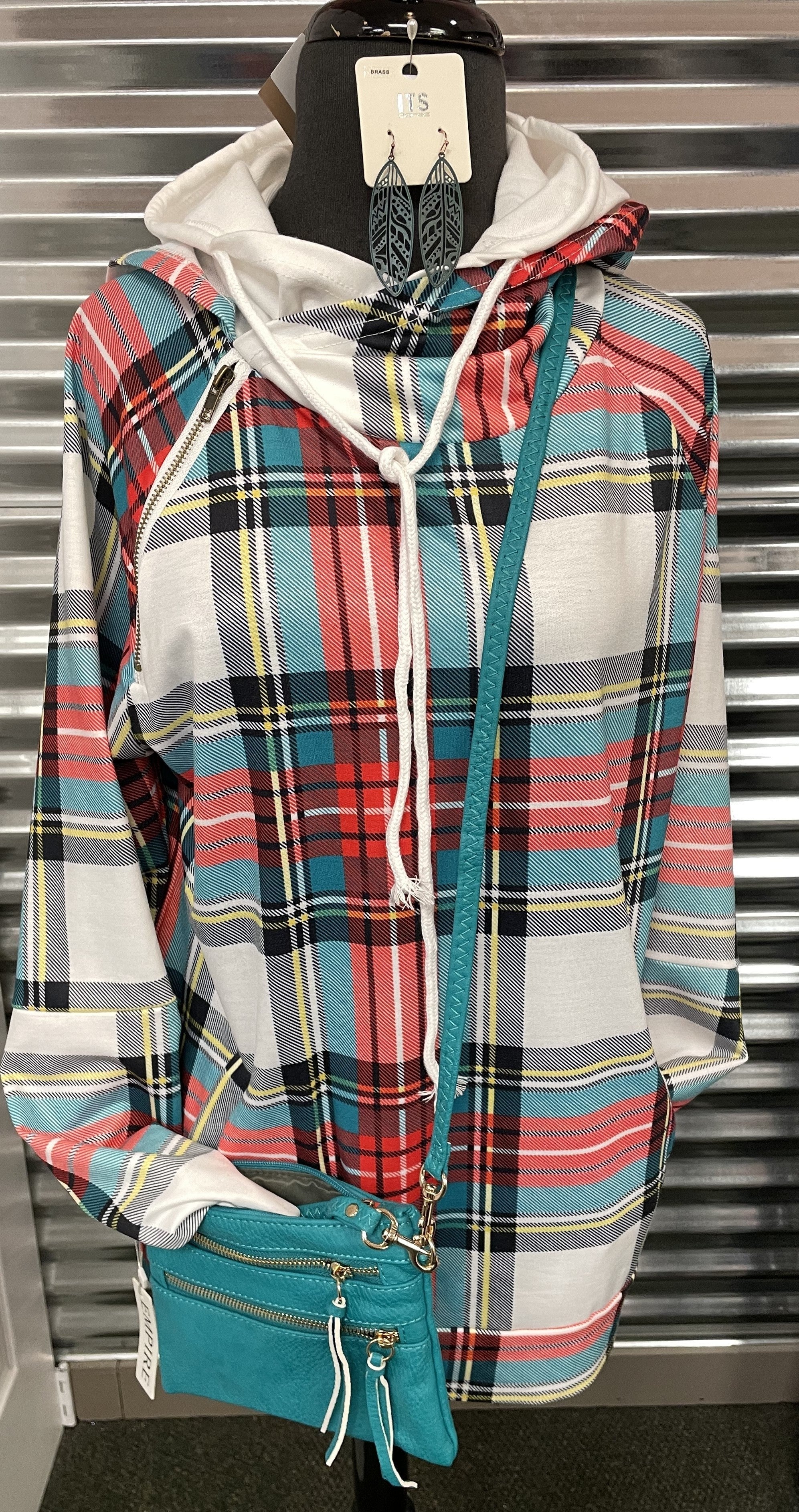 Plaid Cowl Neck Hoodie