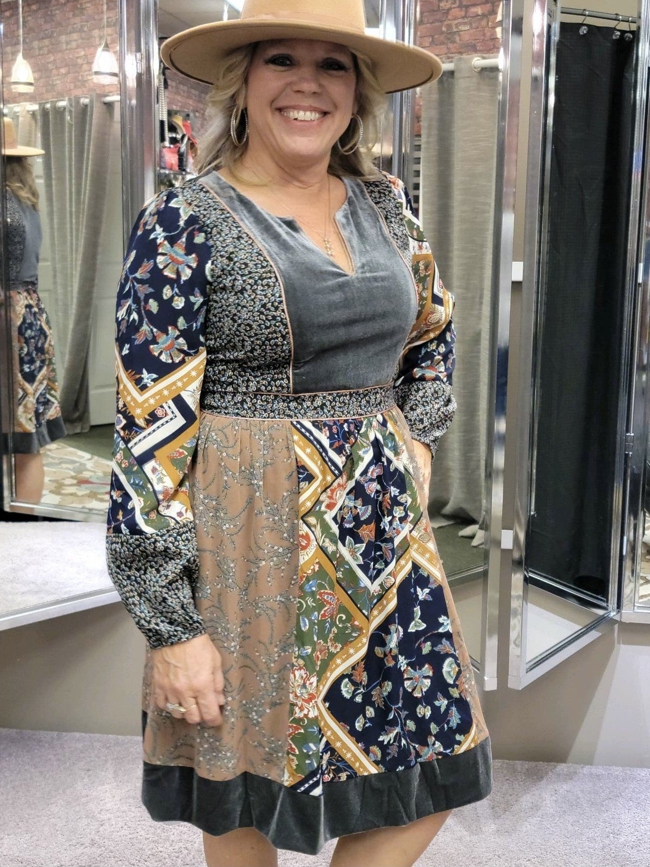 Mix Media Print Dress