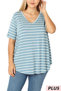 blue grey striped v-neck top