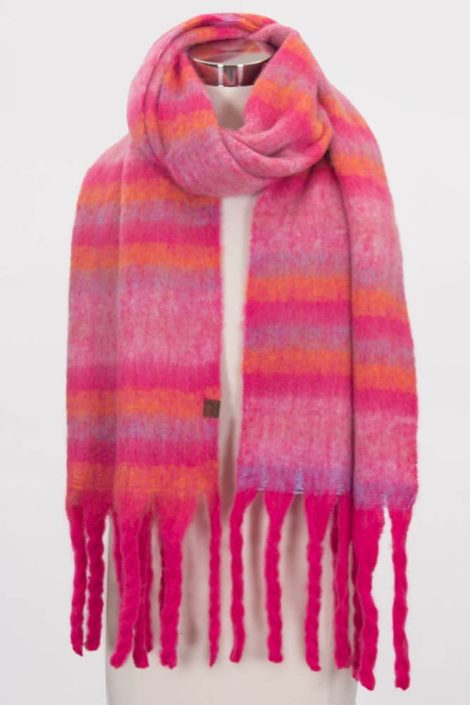 C.C Horizontal Multi Color Stripe Woven Scarf: Beige