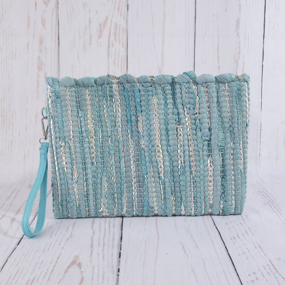 Woven Metallic Stripe Wristlet Clutch Bag: BR