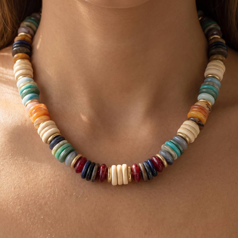 Chunky Mixed Disc Bead Short Necklace: WGMT