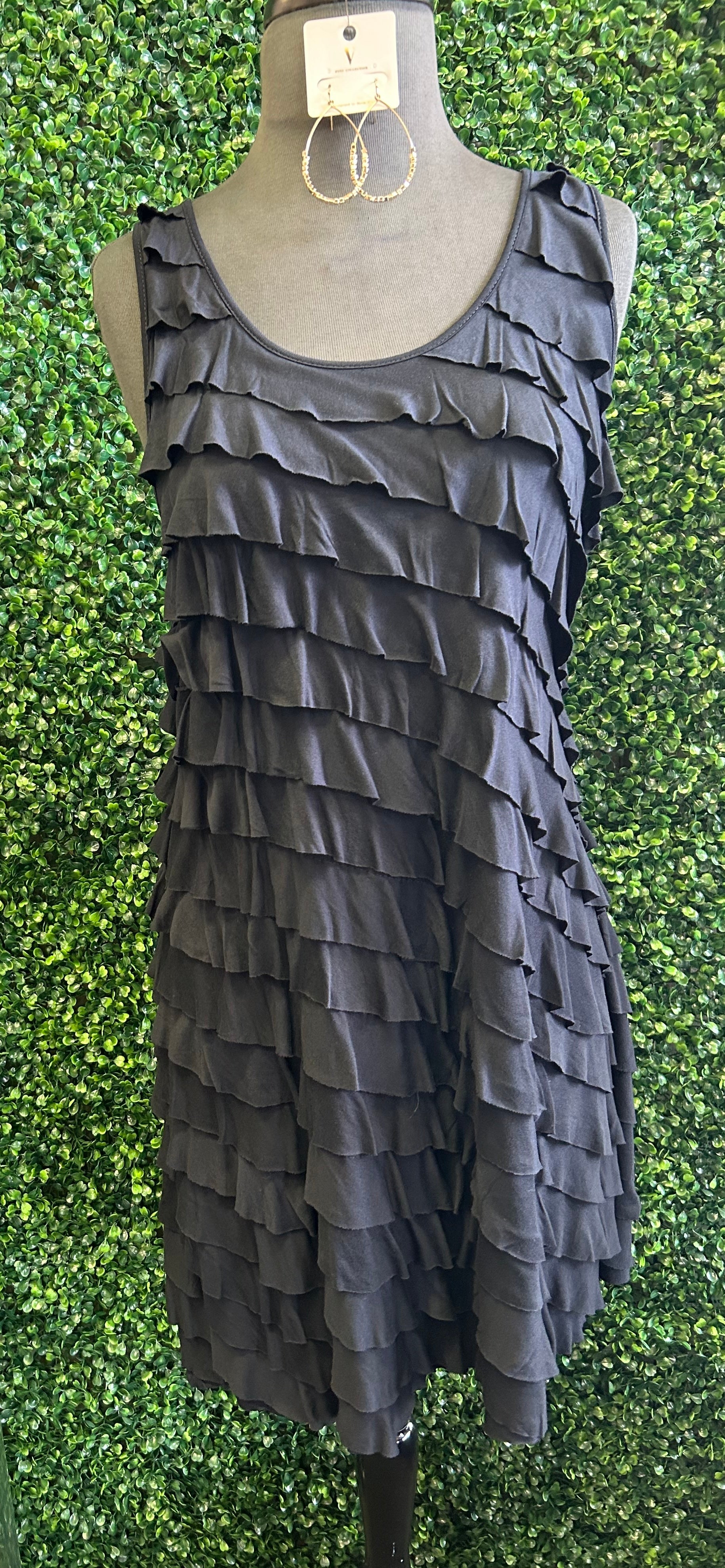 Black Ruffled Stretch Dress