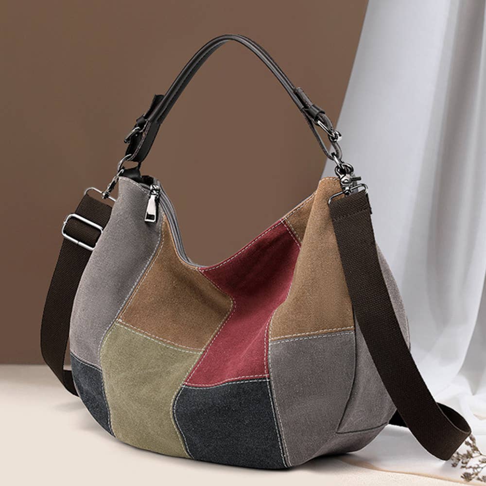 Retro Patchwork Single Shoulder Crossbody Bag: Brown