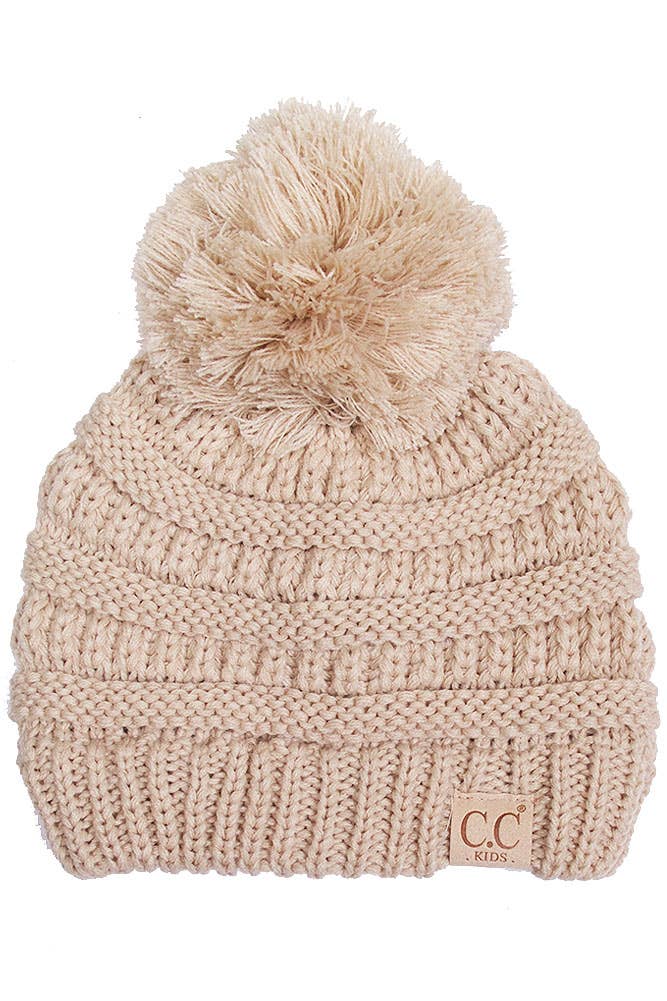 C.C Kids Solid Knit Pom Beanie: Denim