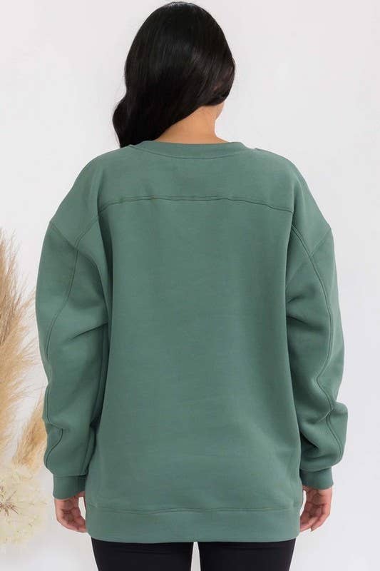 Women's Cozy Fleece Oversized Sweatshirt: Smokey Olive / XL