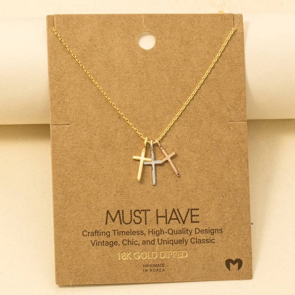 Triple Cross Pendant Necklace: G