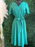 V Neck Short Sleeve Waist Dress