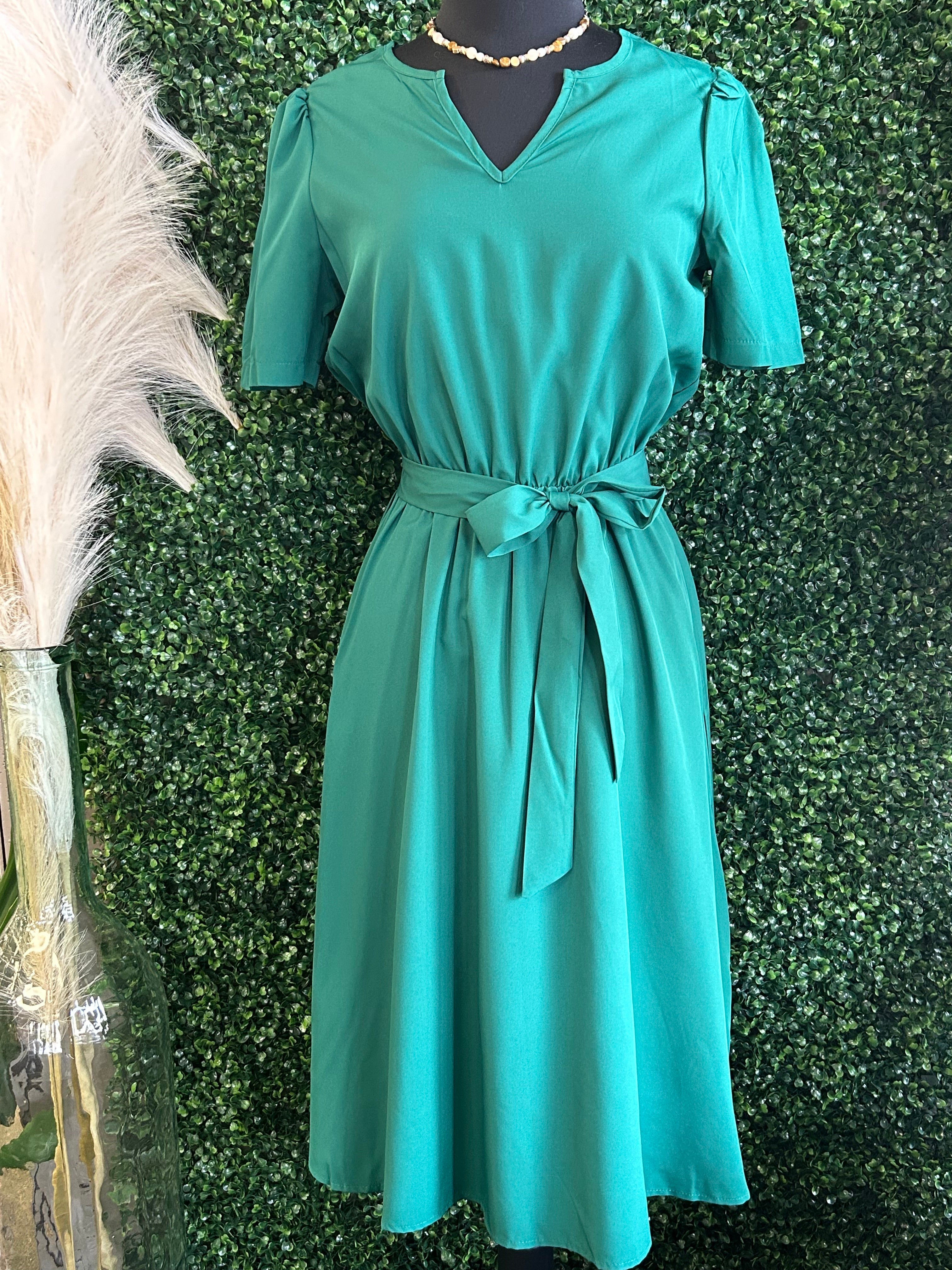 V Neck Short Sleeve Waist Dress