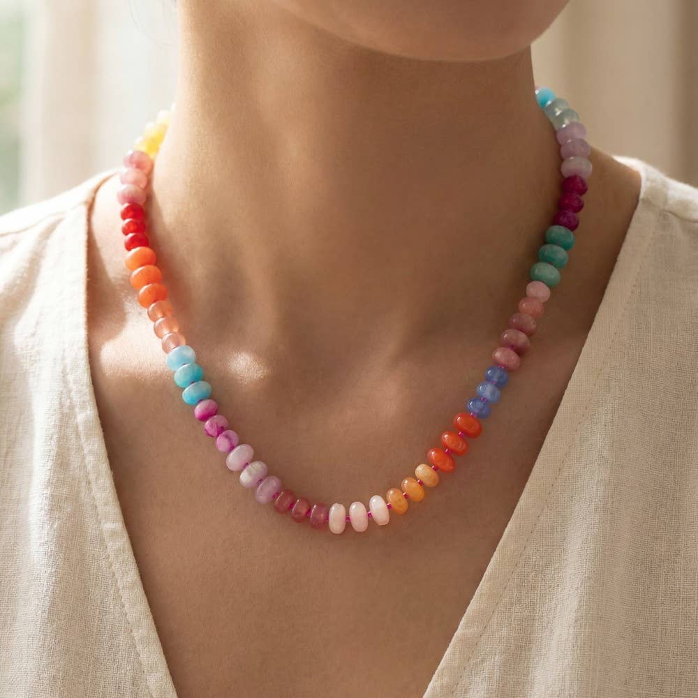 Mixed Glass And Resin Disc Beaded Necklace: GM