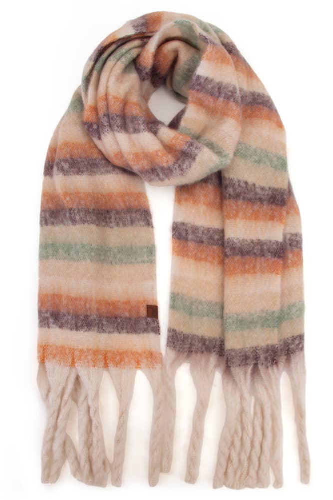 C.C Horizontal Multi Color Stripe Woven Scarf: Beige