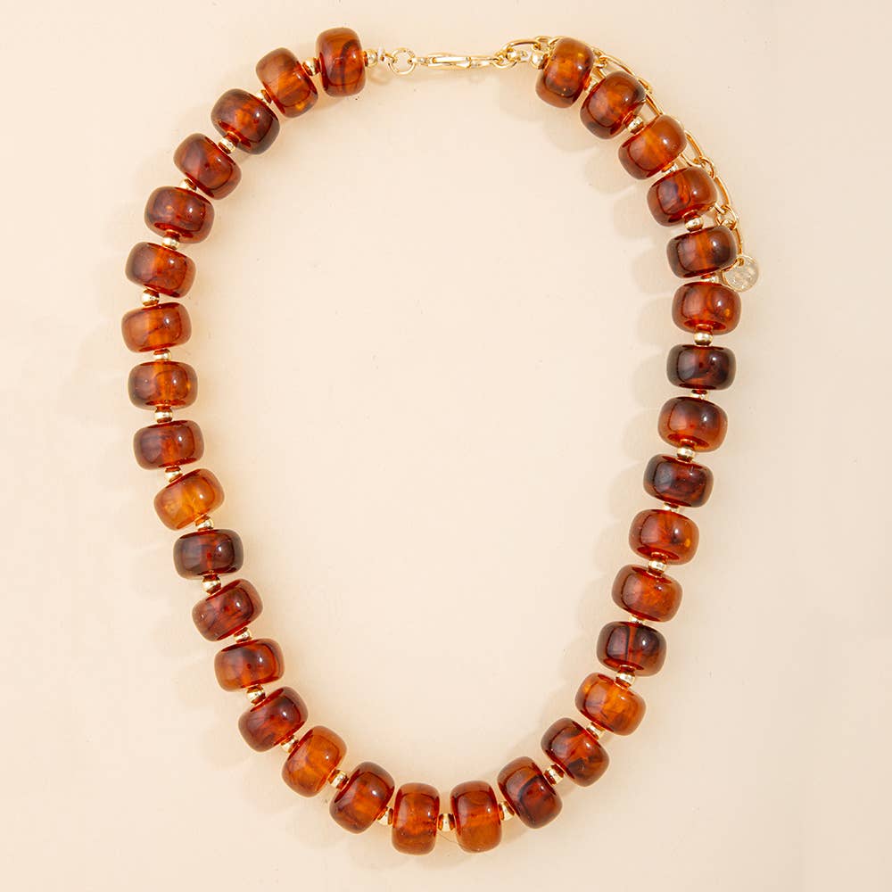 Marbled Chunky Rondelle Bead Statement Necklace: GY