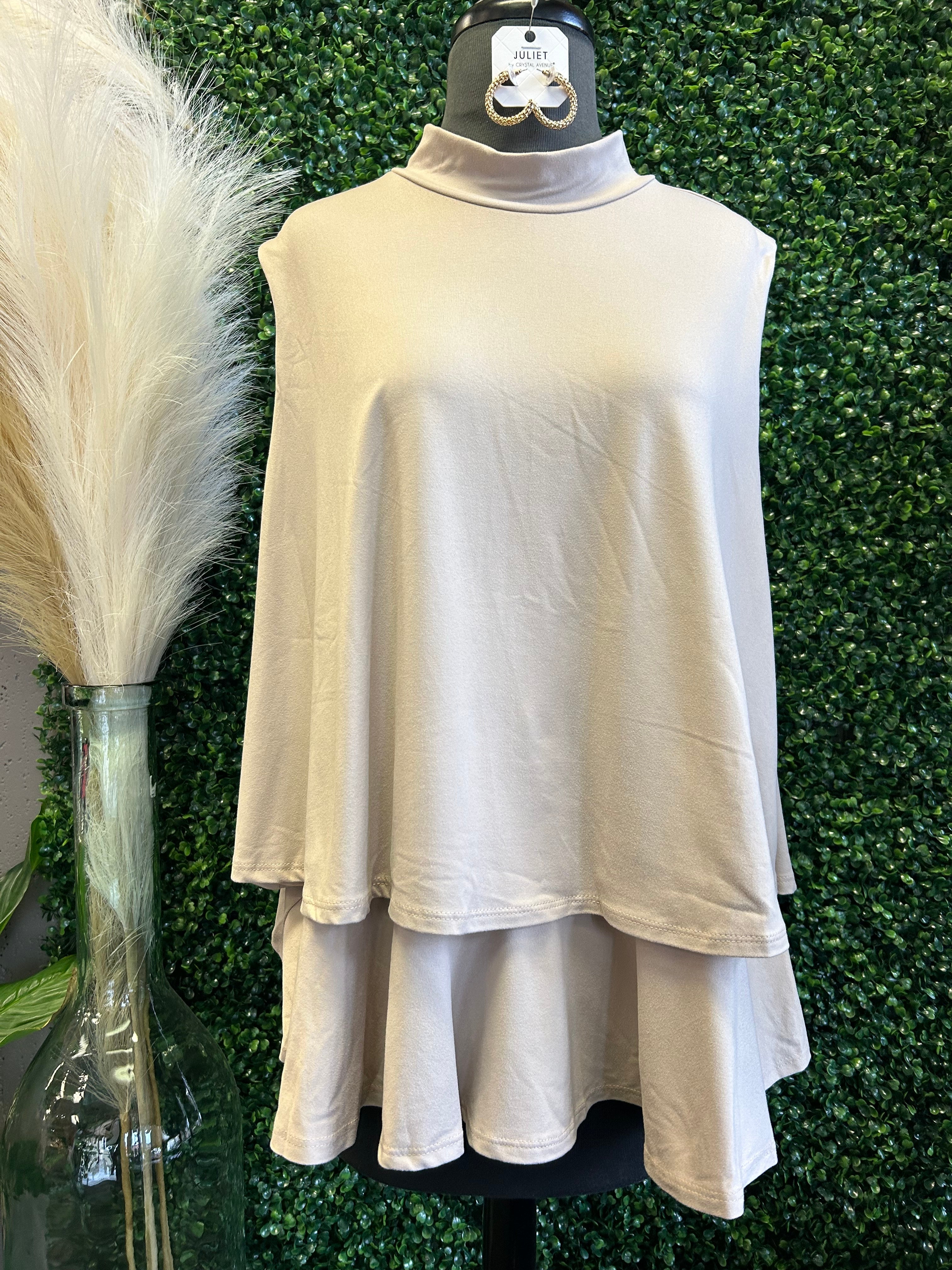 Mock Neck Sleeveless Tiered Top