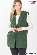 Solid Sherpa Hooded Vest with Pockets