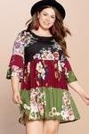 Color block floral peasant dress