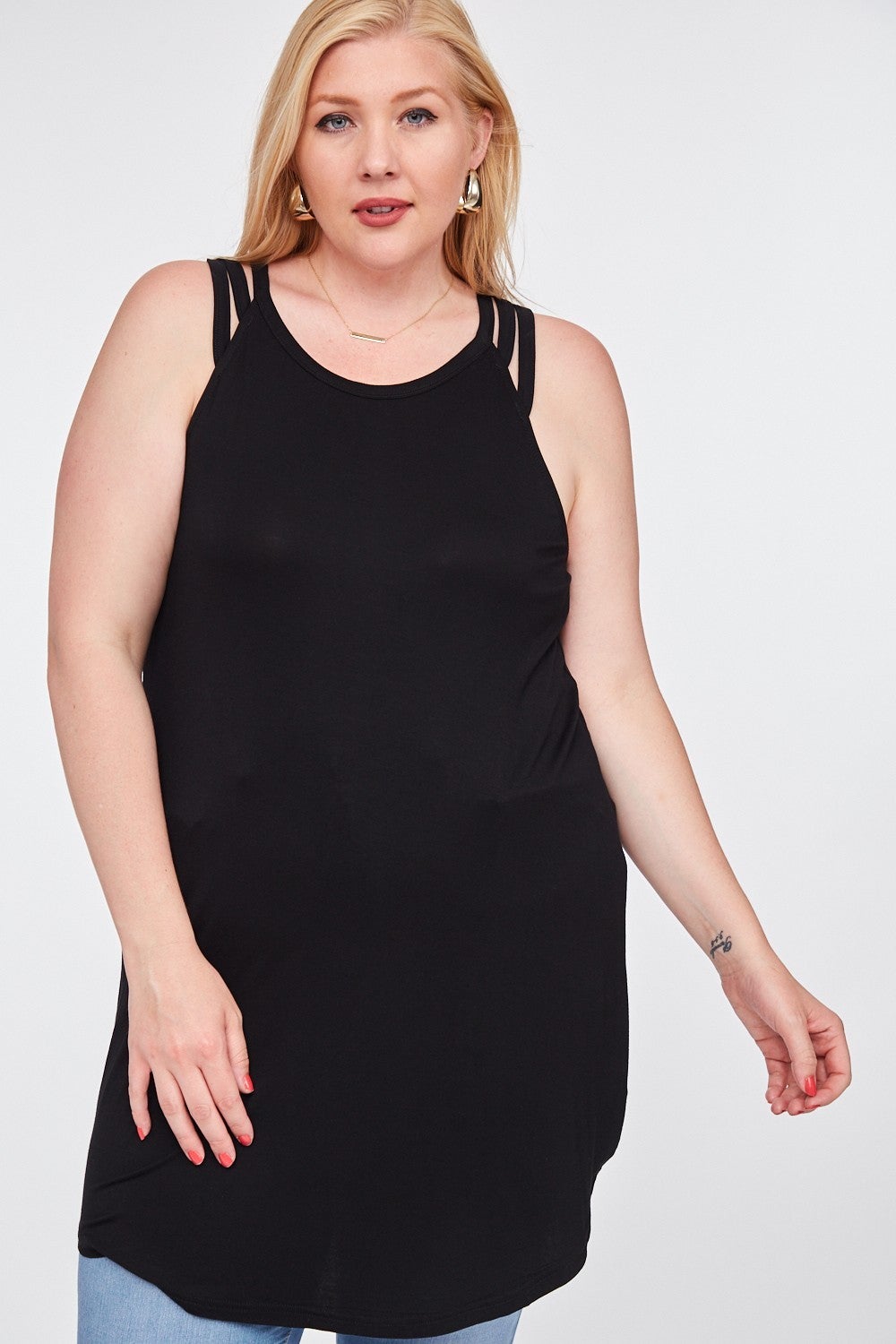 black shoulder strap tunic