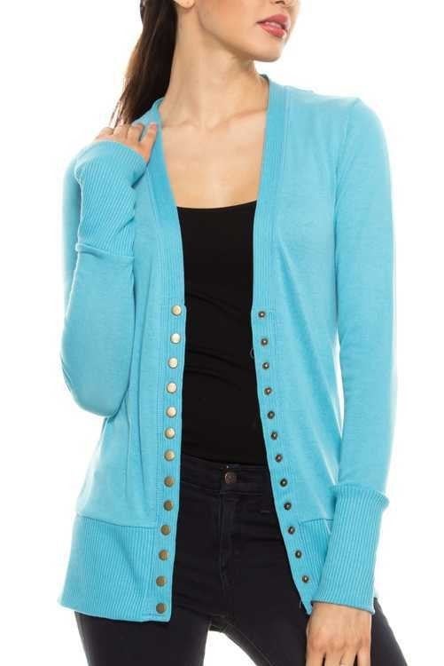 milky blue snap sweater
