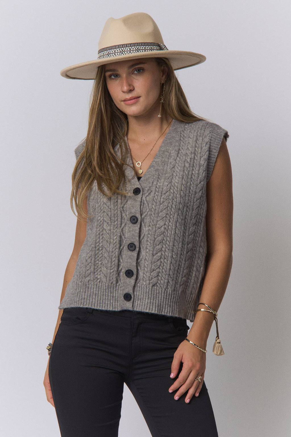 Gray CABLE-KNIT SWEATER VEST