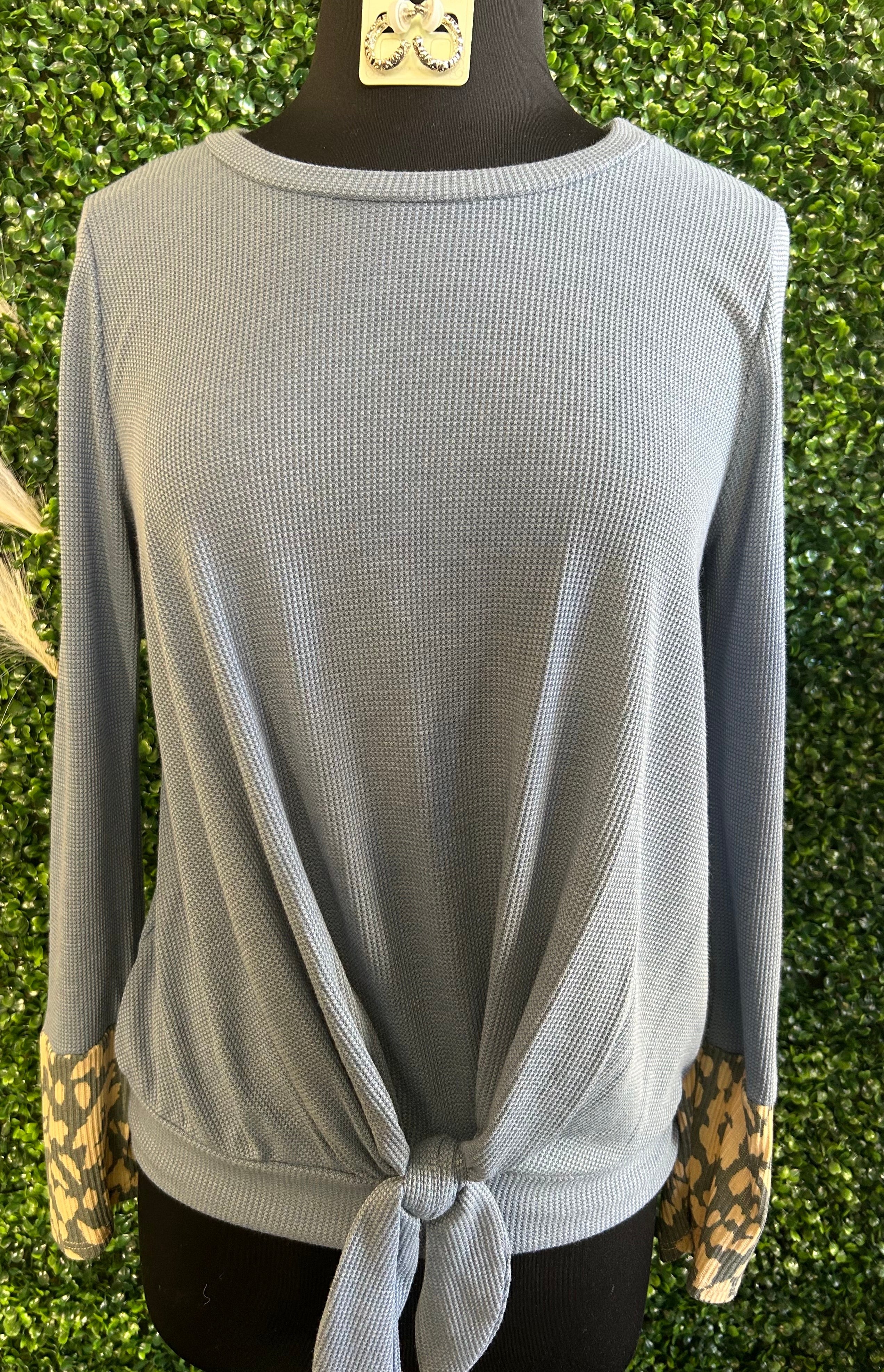 Thermo Pullover w/ Leopard Accents w/Tie Waist