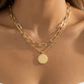 Layered Paperclip Chain Coin Pendant Necklace: G
