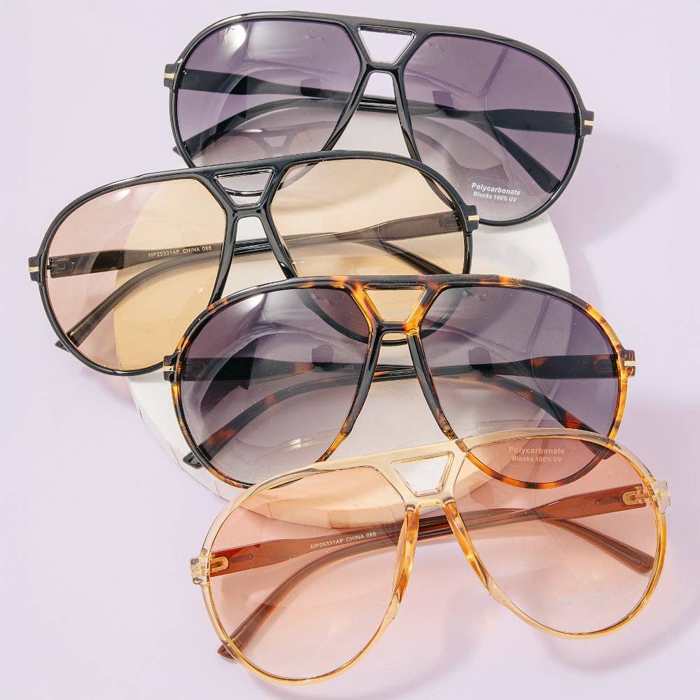 Oversized Aviator Notched Double Bridge Sunglasses: ASSORTED