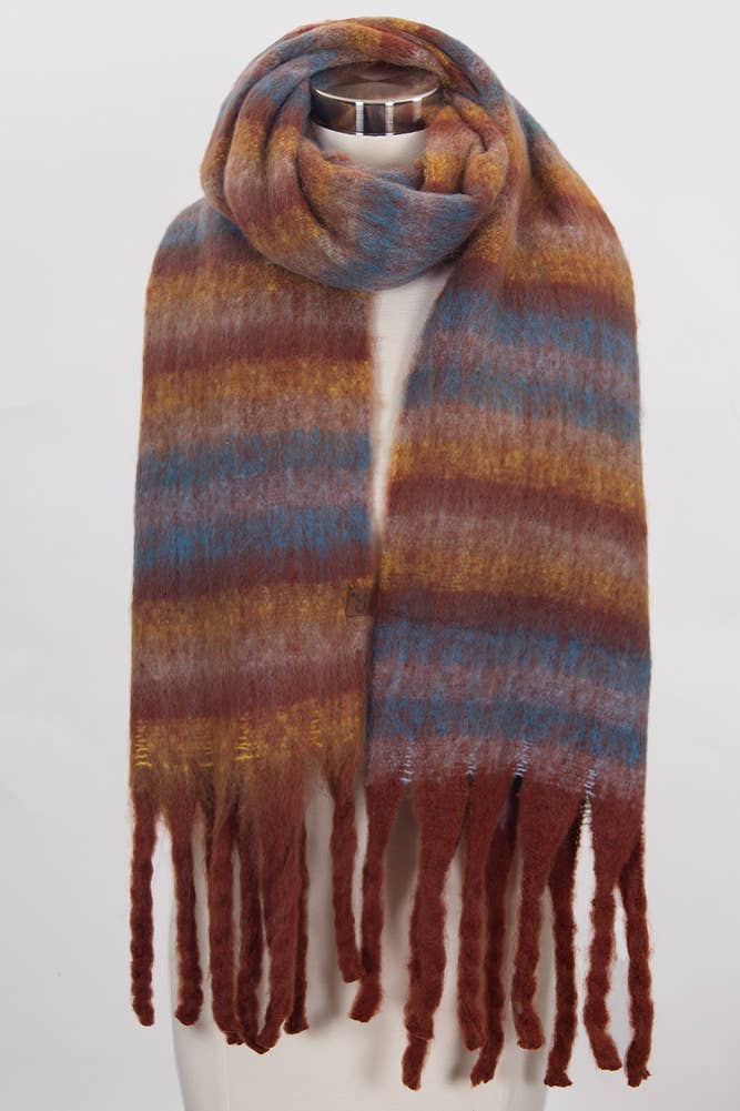 C.C Horizontal Multi Color Stripe Woven Scarf: Beige