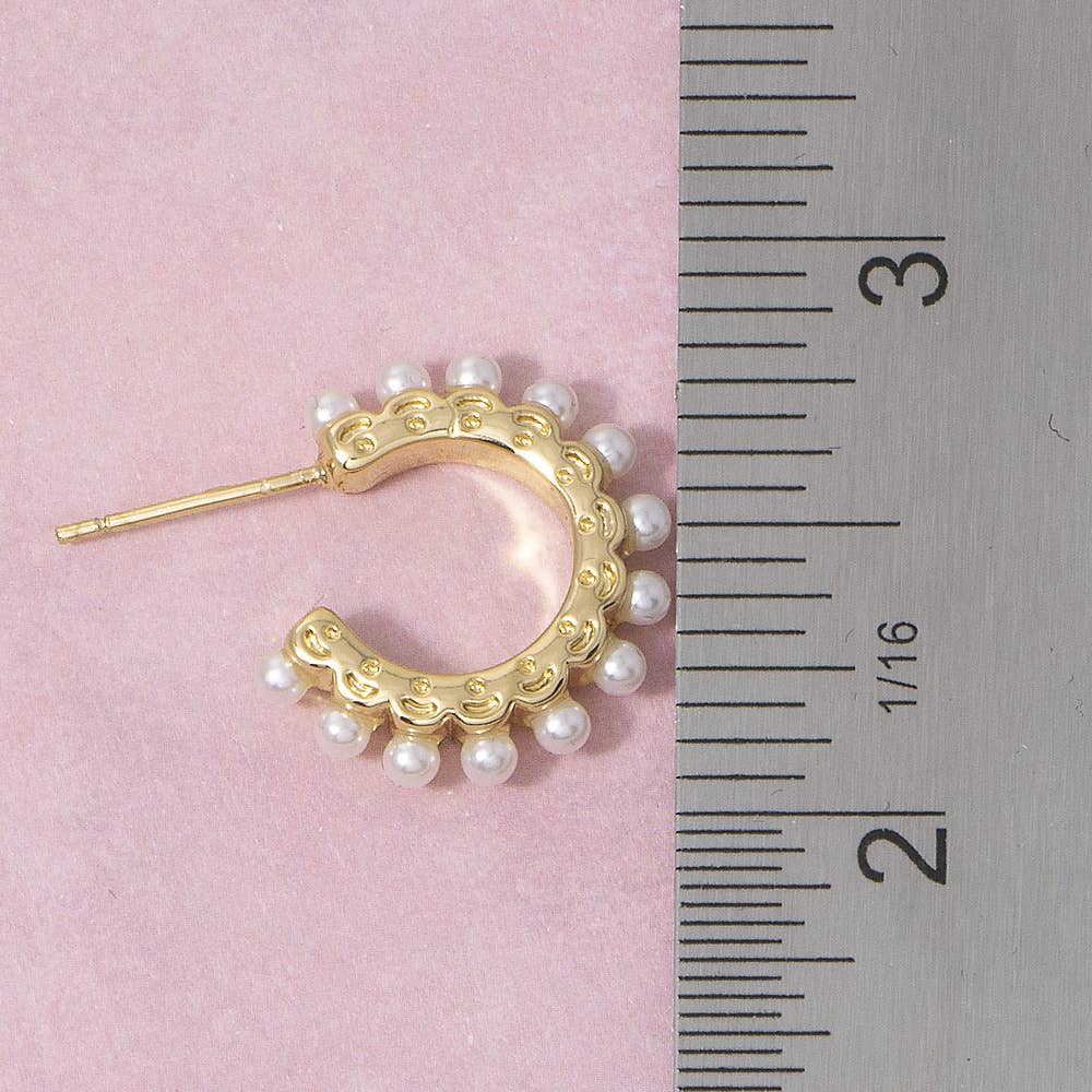 Gold Dipped Pearl Accent Huggie Hoop Earrings: G