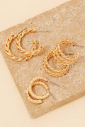 6Pc Two Tone Textured Hoop Earrings Set: SET
