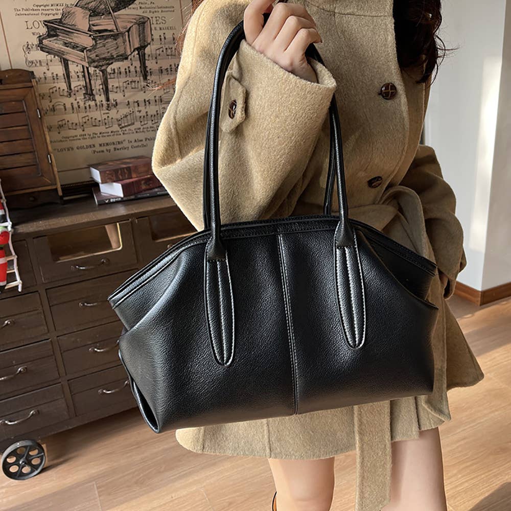 Soft Faux‑Leather Retro Tote Shoulder Purse for Daily Work U: Coffee