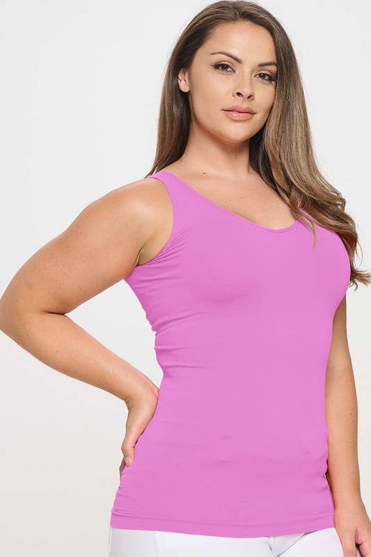 Reversible V or U Neckline Seamless Tank Plus Size: Black / Plus