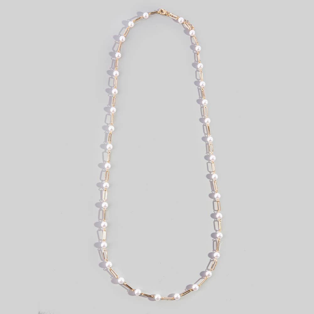 Long Pearl & Paperclip Chain Necklace: GDCRM