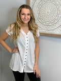 White Button V-Neck Top