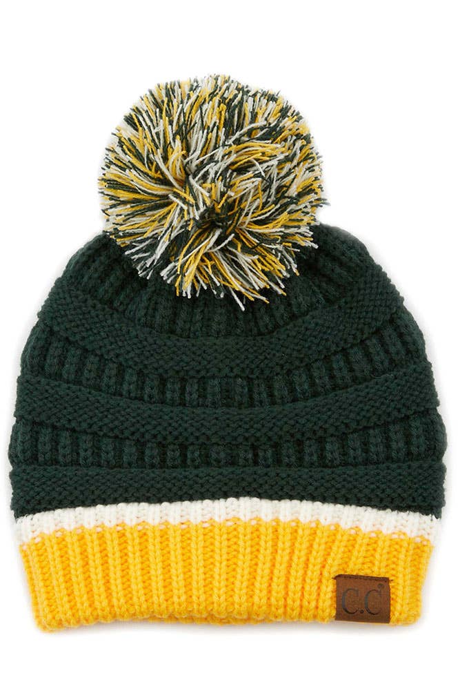 C.C Team Color Ribbed Beanie with Pom Winter Hat: 6.royal Blue/Red