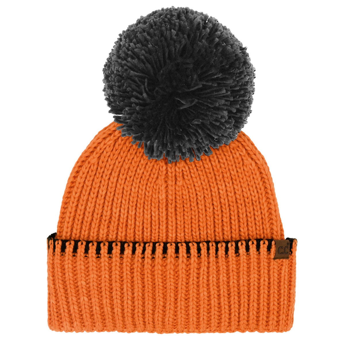 C.C Yarn Pom Game Day Team Stitch Point Beanie Hat: Red/Black