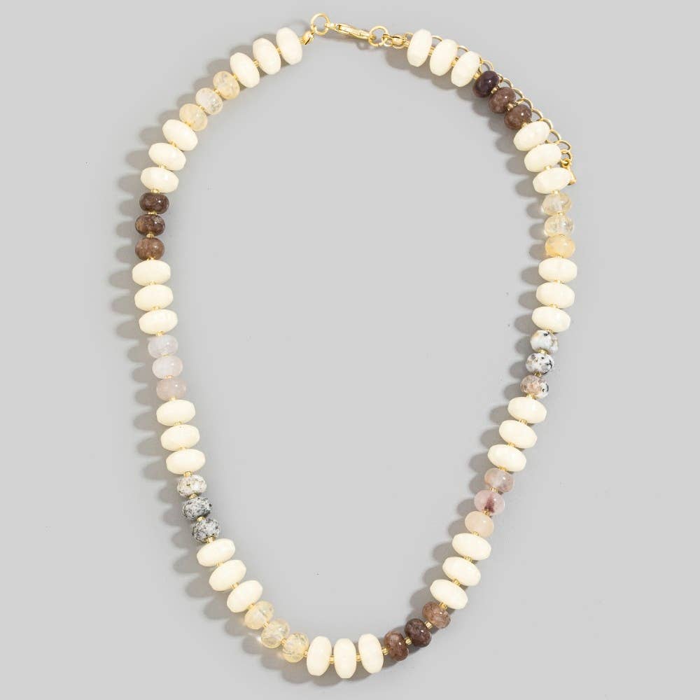 Mixed Glass And Resin Disc Beaded Necklace: GM