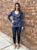 navy camo snap sweater