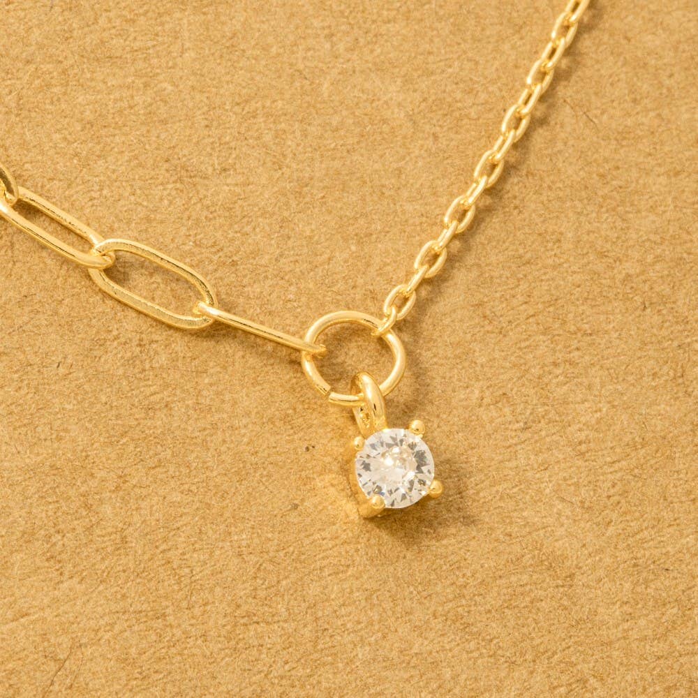 Chain Link Rhinestone Stud Charm Necklace: G