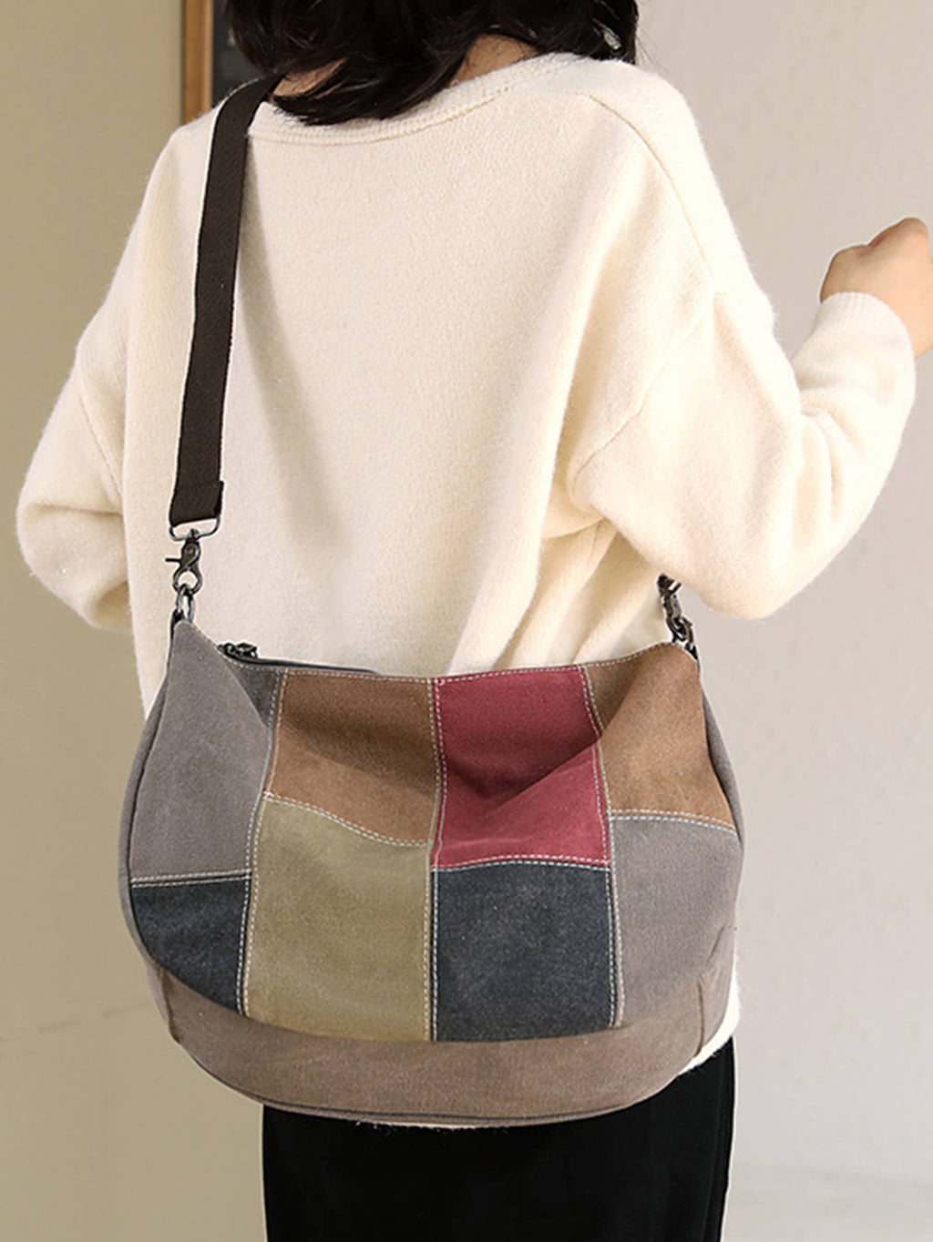 Retro Patchwork Single Shoulder Crossbody Bag: Brown