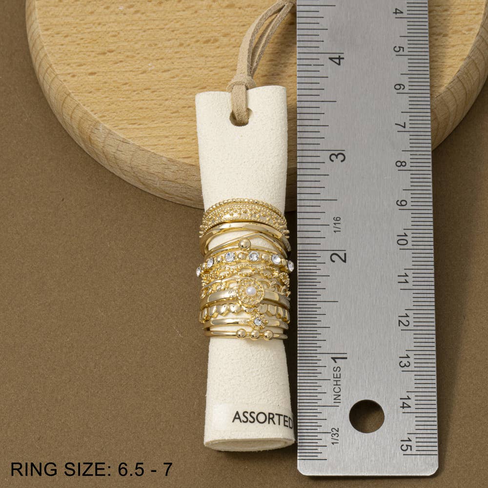 Crystal Pearl Filigree Stacking Ring Set: GDCRY