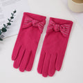 Stone Deco Bow Knit Winter Gloves: Fuchsia