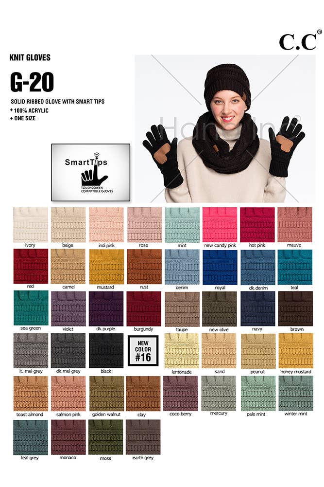 C.C Knitted Touch Screen Compatible Gloves: Cardinal