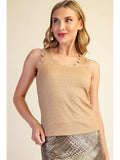 Sleeveless Lurex Scallop Knit Top